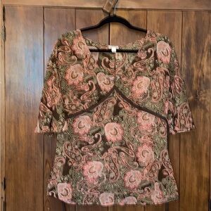 Apt 9 coral/brown flowy blouse Size L